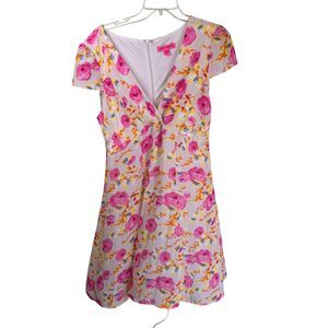 Betsey Johnson Women's Short Dress Mini Size 14 Floral Cap Sleeve Lined Yellow